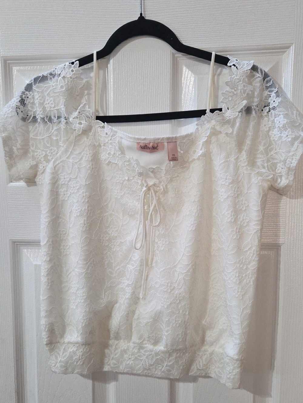 Willow Root White Lace Tie-Front Blouse